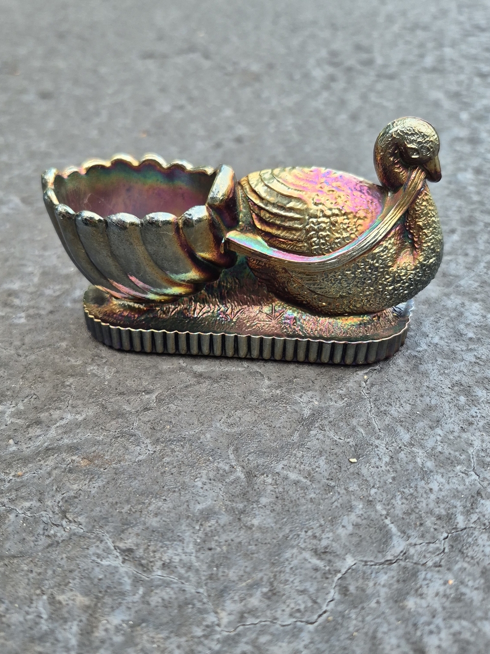 Vintage St. Clair Carnival Glass Swan Salt Cellar